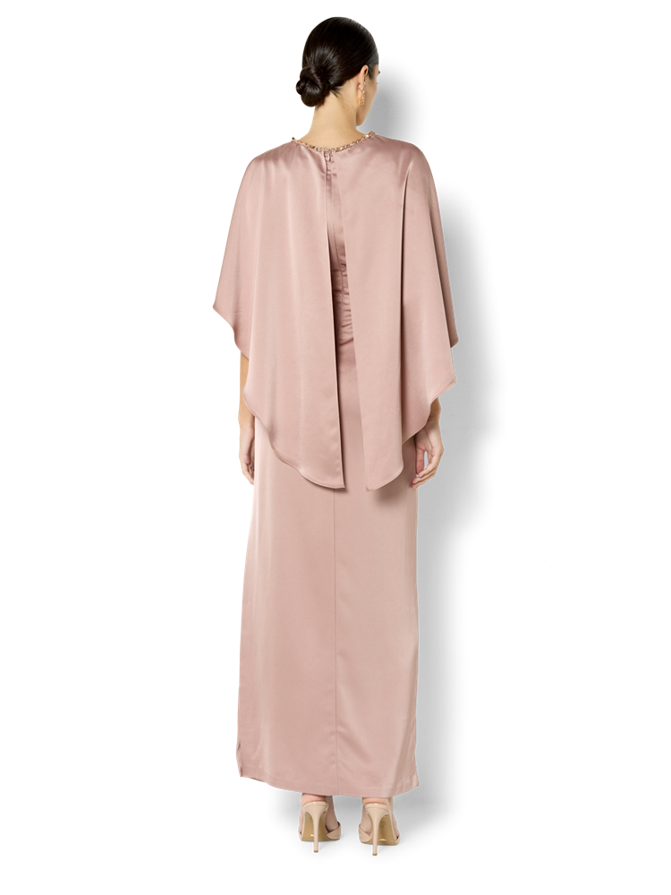 Claire Vintage Pink Beaded Satin Overlay Gown