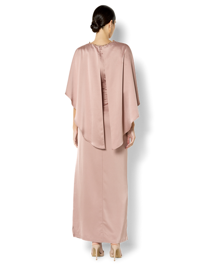 Claire Vintage Pink Beaded Satin Overlay Gown