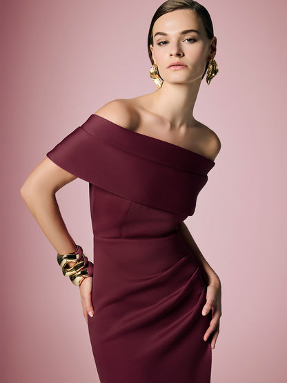 Dalton Merlot Off The Shoulder Gown