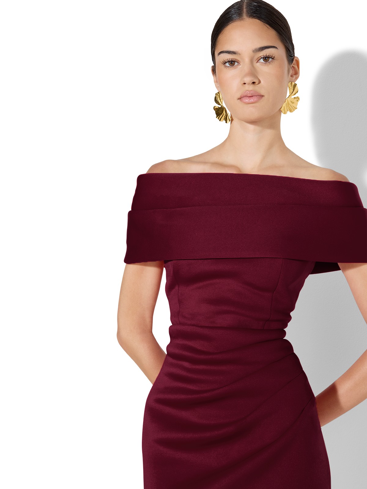 Dalton Merlot Off The Shoulder Gown