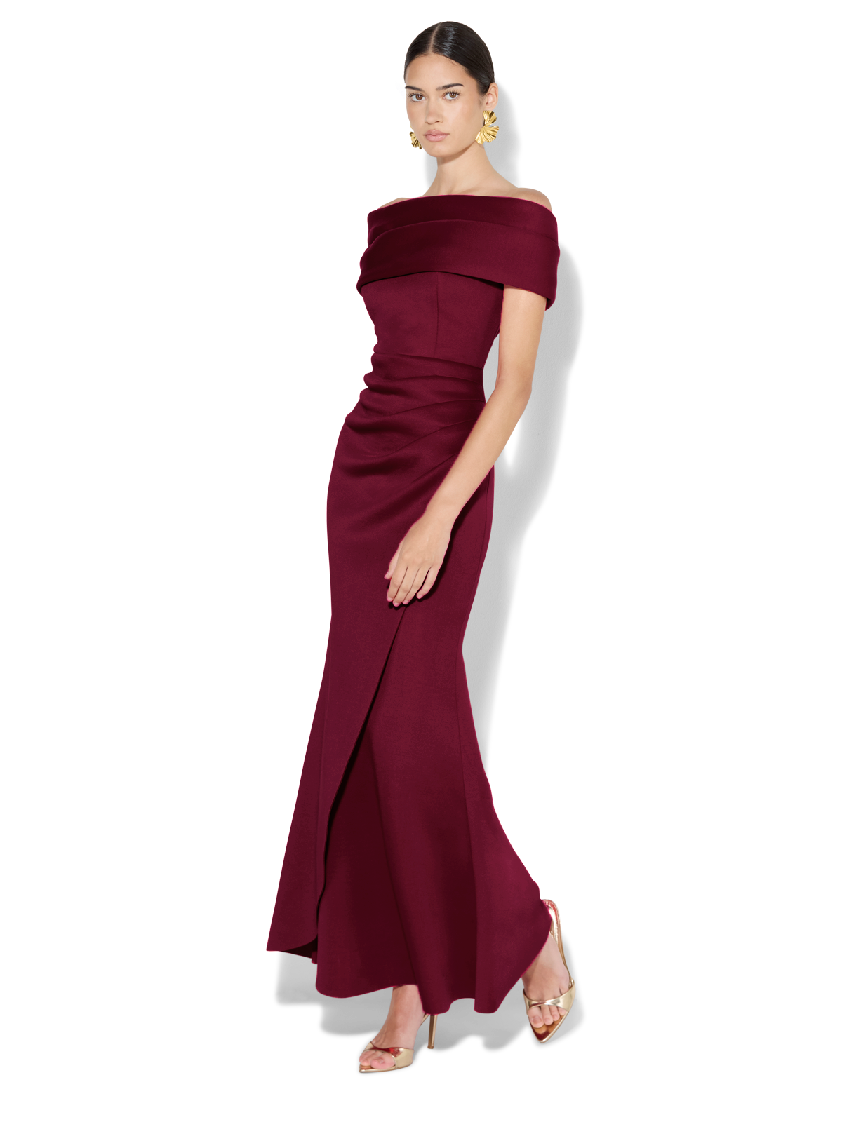 Dalton Merlot Off The Shoulder Gown