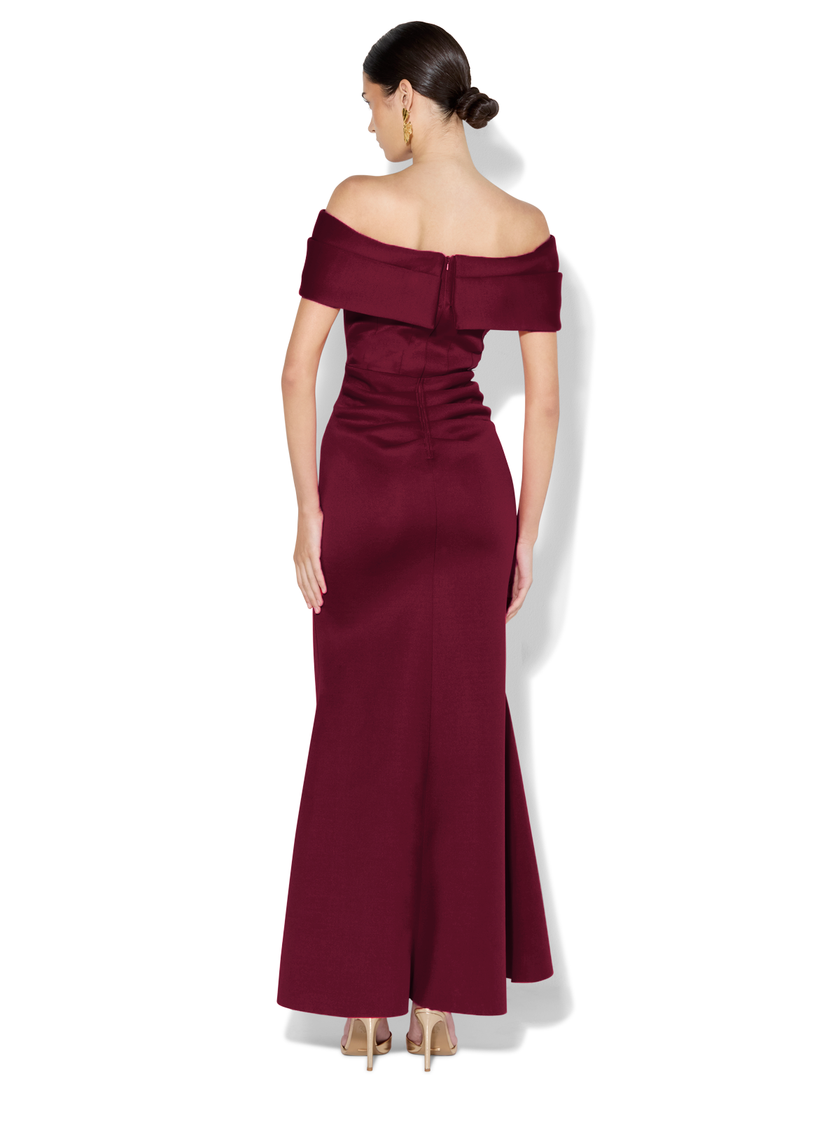 Dalton Merlot Off The Shoulder Gown