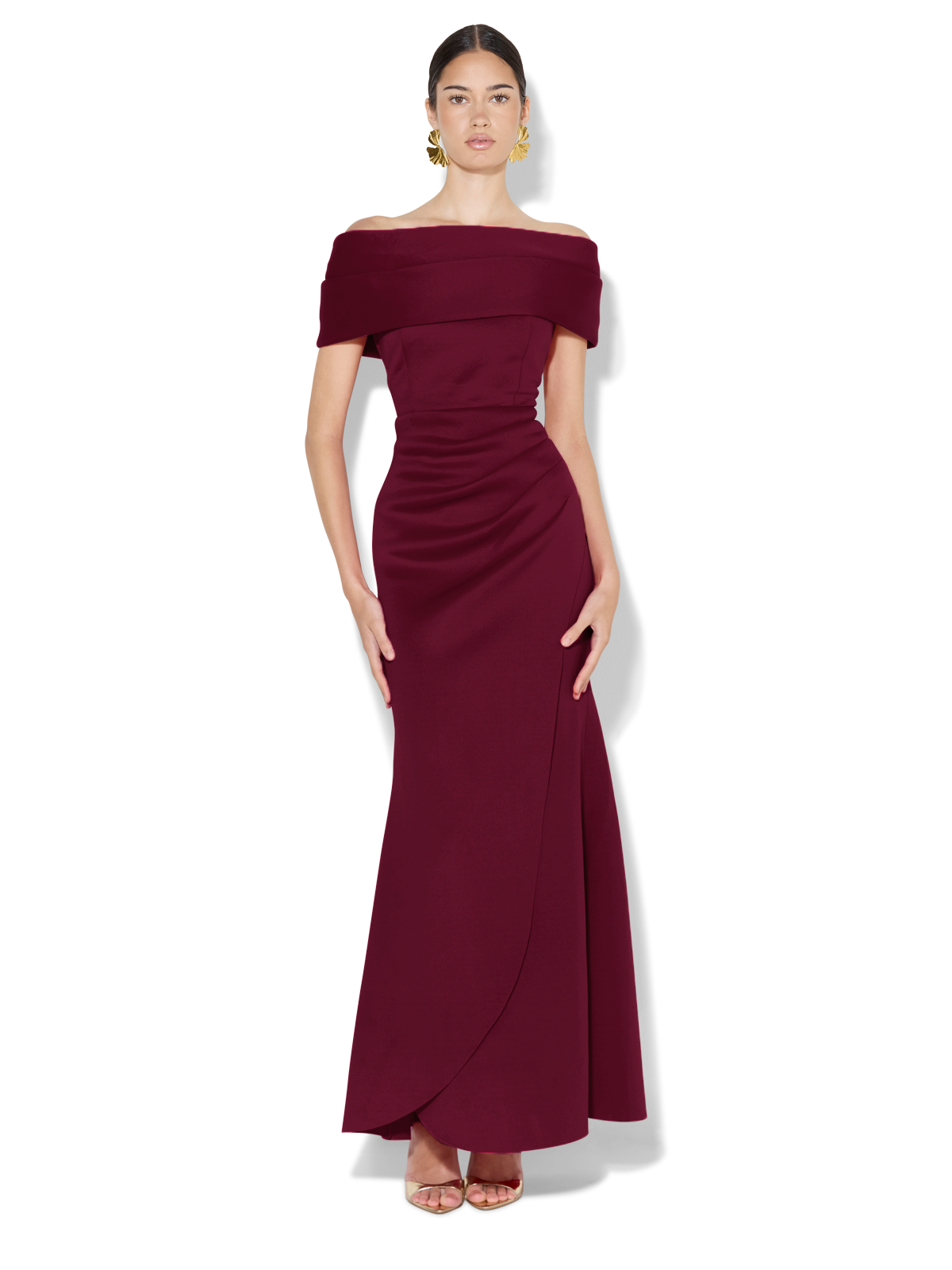 Dalton Merlot Off The Shoulder Gown
