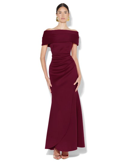 Dalton Merlot Off The Shoulder Gown