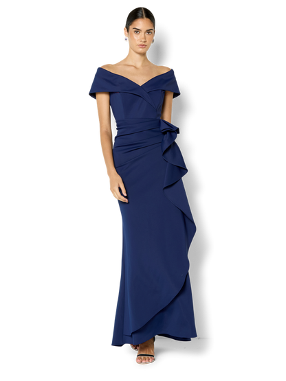 Delana Navy Off the Shoulder Gown