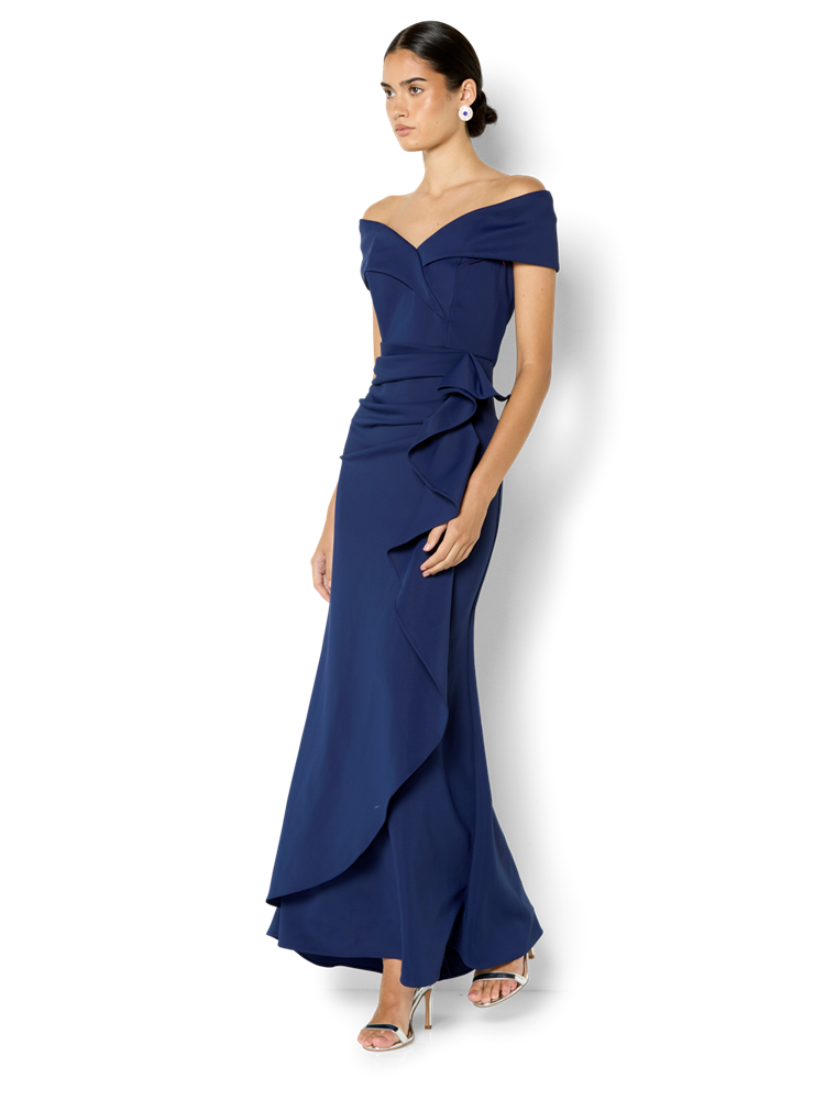 Delana Navy Off the Shoulder Gown