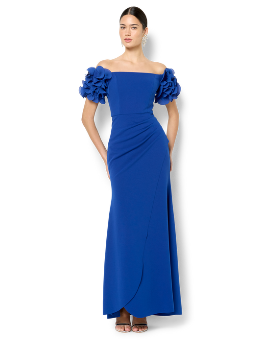 Diana Sapphire Ruffle Sleeve Gown