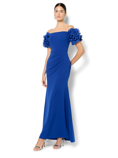 Diana Sapphire Ruffle Sleeve Gown