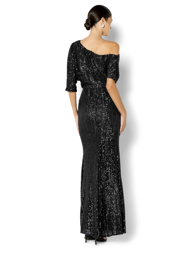 Della Black Off the Shoulder Sequin Gown