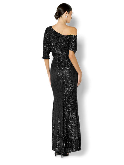 Della Black Off the Shoulder Sequin Gown