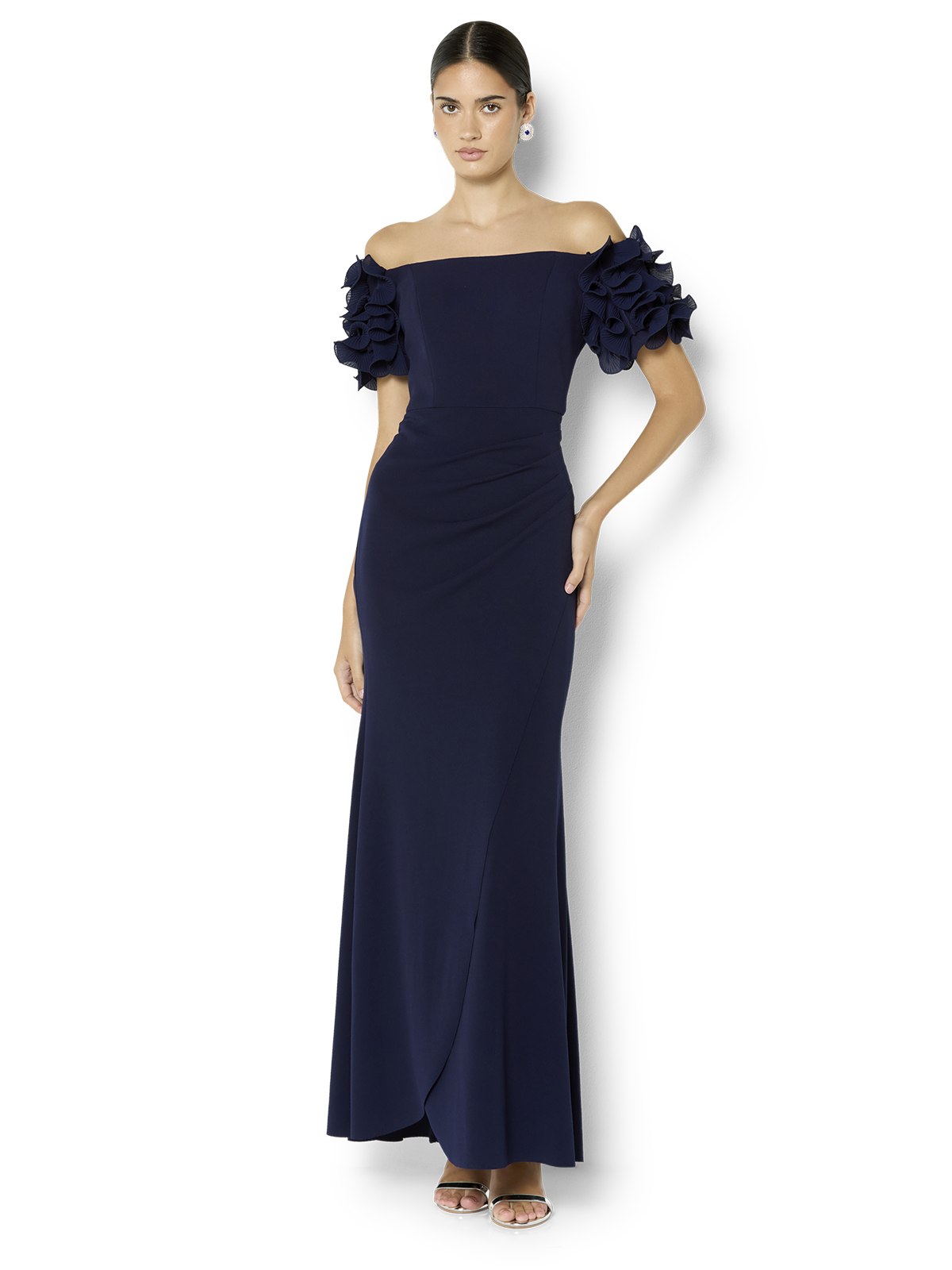 Diana Navy Ruffle Sleeve Gown