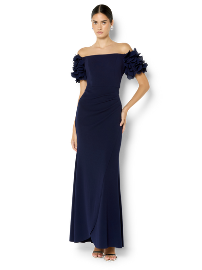 Diana Navy Ruffle Sleeve Gown