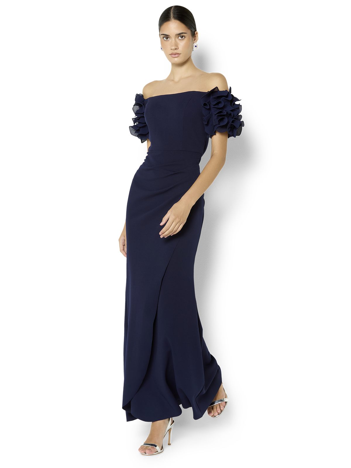 Diana Navy Ruffle Sleeve Gown