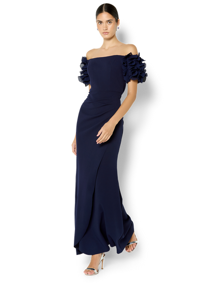 Diana Navy Ruffle Sleeve Gown