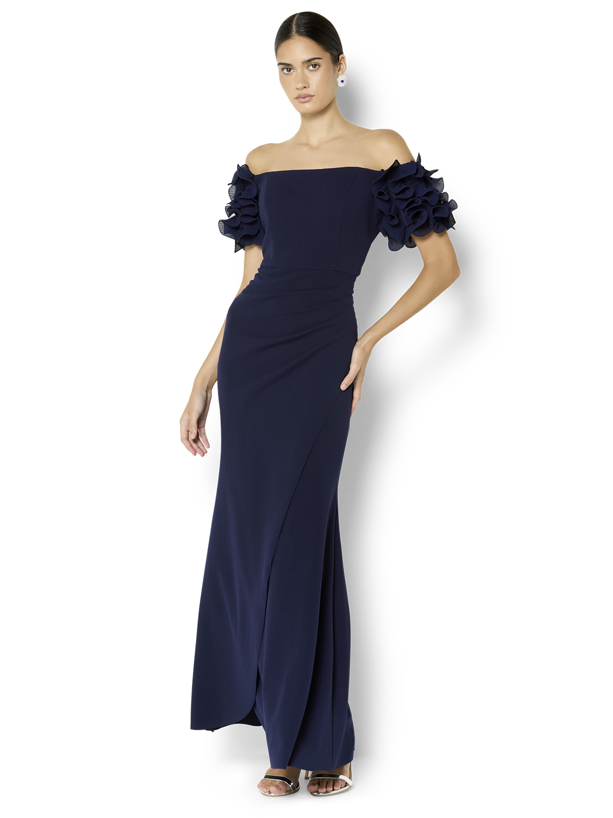 Diana Navy Ruffle Sleeve Gown