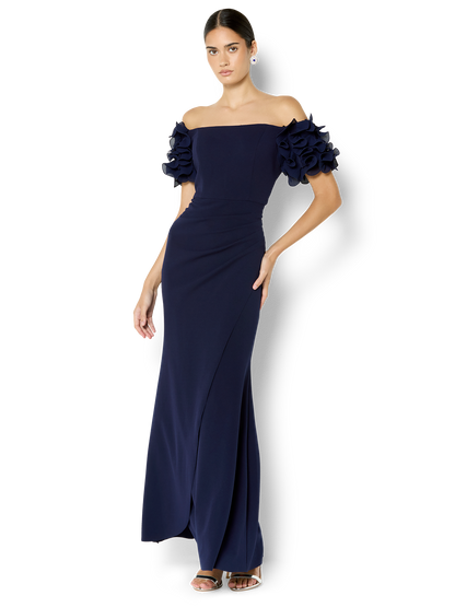 Diana Navy Ruffle Sleeve Gown