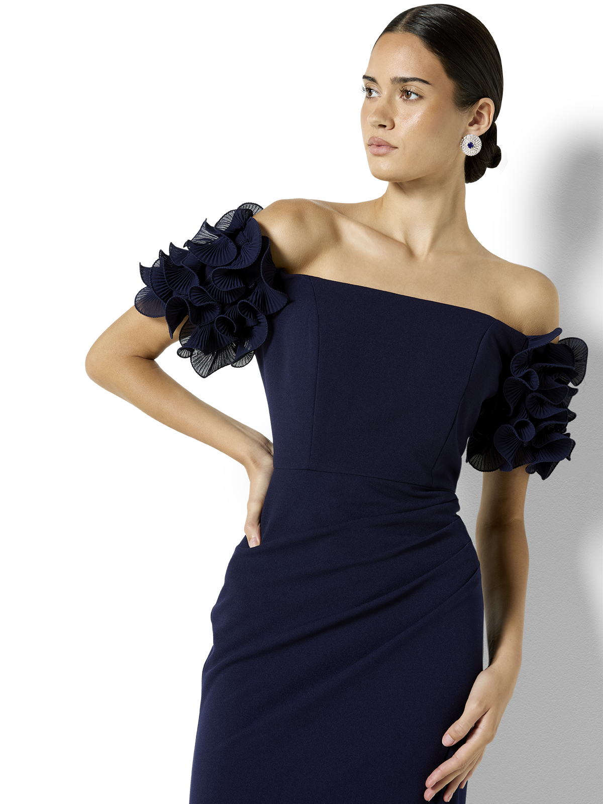 Diana Navy Ruffle Sleeve Gown