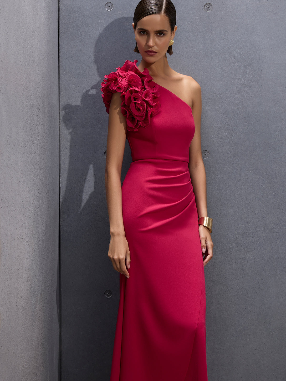 Elle Hot Pink One Shoulder Gown - Montique Clothing Elle Hot Pink One Shoulder Gown - Montique Clothing