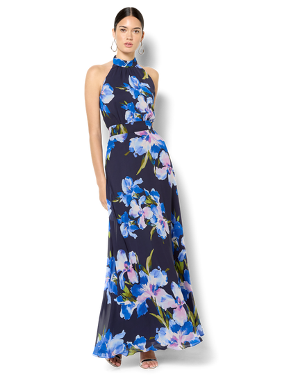 Eliana Navy Floral Print Halter Dress