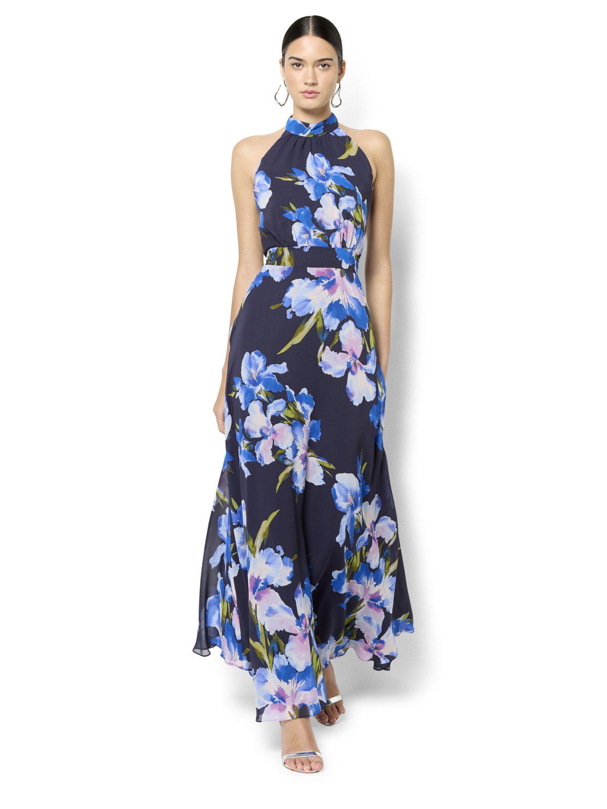 Eliana Navy Floral Print Halter Dress