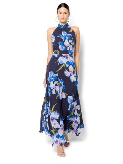 Eliana Navy Floral Print Halter Dress