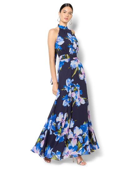Eliana Navy Floral Print Halter Dress