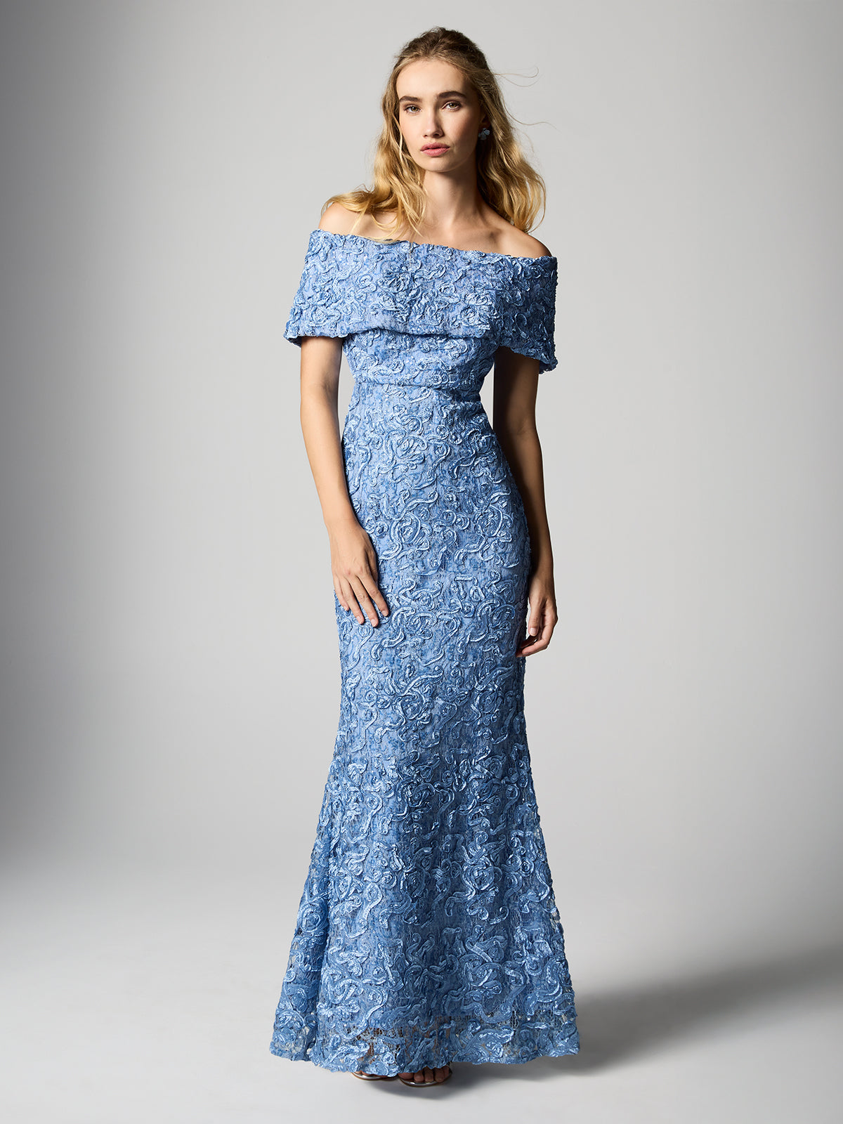 emerson off the shoulder dress Emerson Sky Blue Off The Shoulder Gown