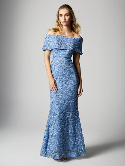 Emerson Sky Blue Off The Shoulder Gown