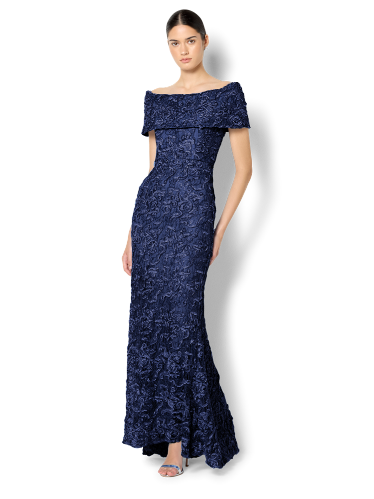 Emerson Navy Off The Shoulder Gown