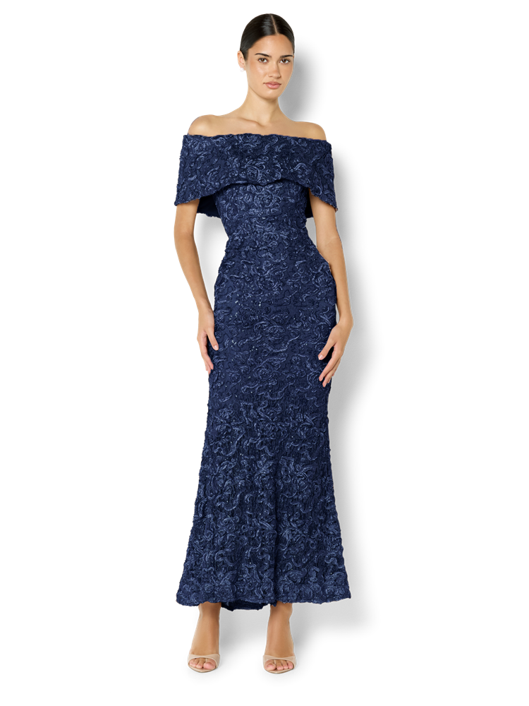 Emerson Navy Off The Shoulder Gown