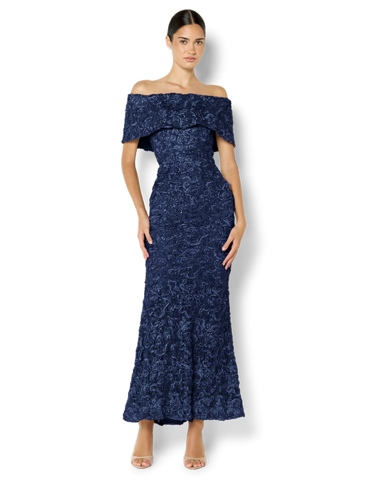 Emerson Navy Off The Shoulder Gown