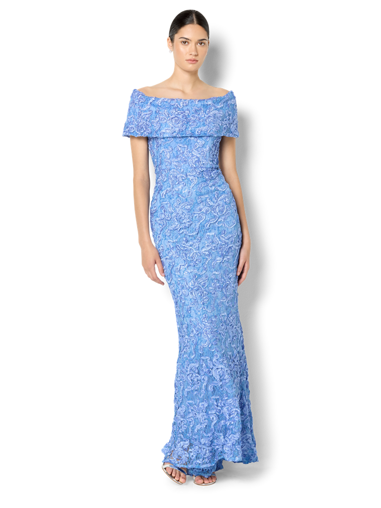 Emerson Sky Blue Off The Shoulder Gown
