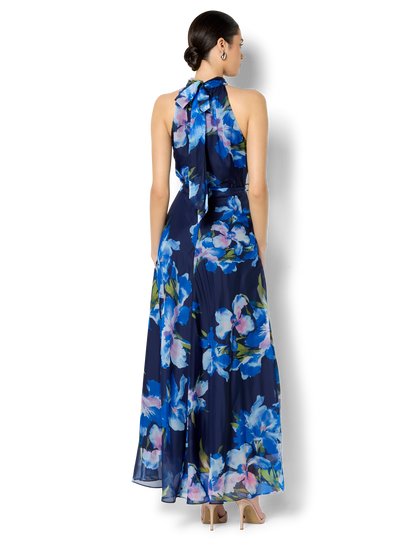 Eliana Navy Floral Print Halter Dress