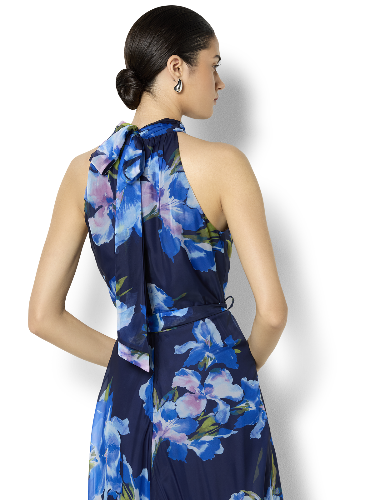 Eliana Navy Floral Print Halter Dress