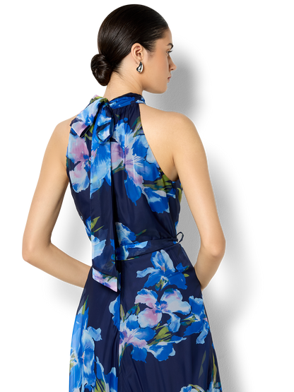 Eliana Navy Floral Print Halter Dress