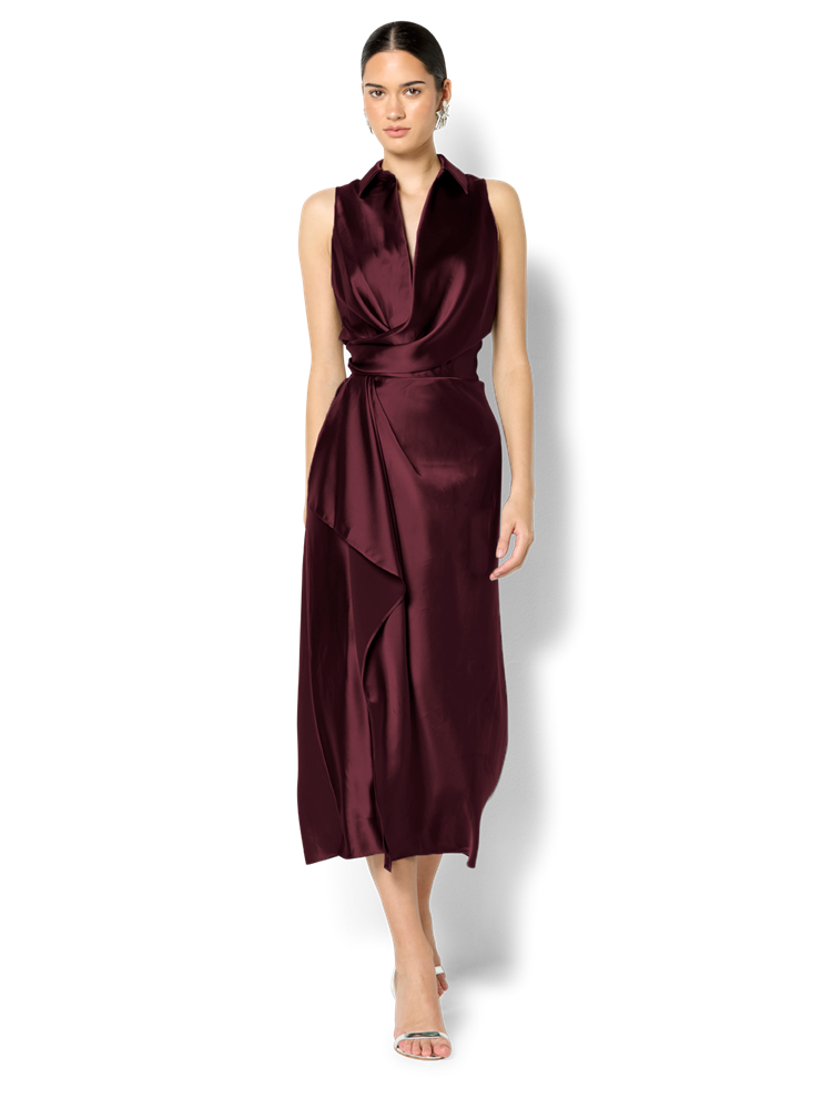 Elsie Merlot Satin Dress