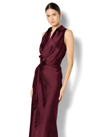 Elsie Merlot Satin Dress