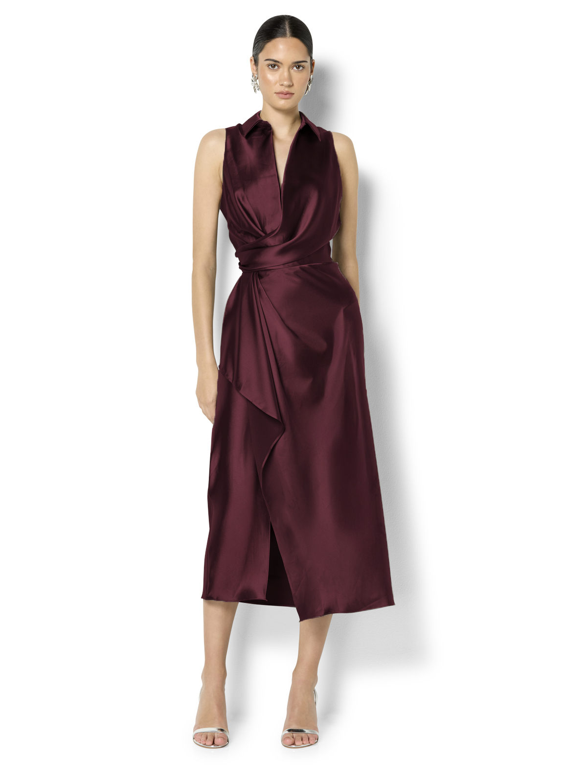 Elsie Merlot Satin Dress