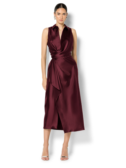 Elsie Merlot Satin Dress