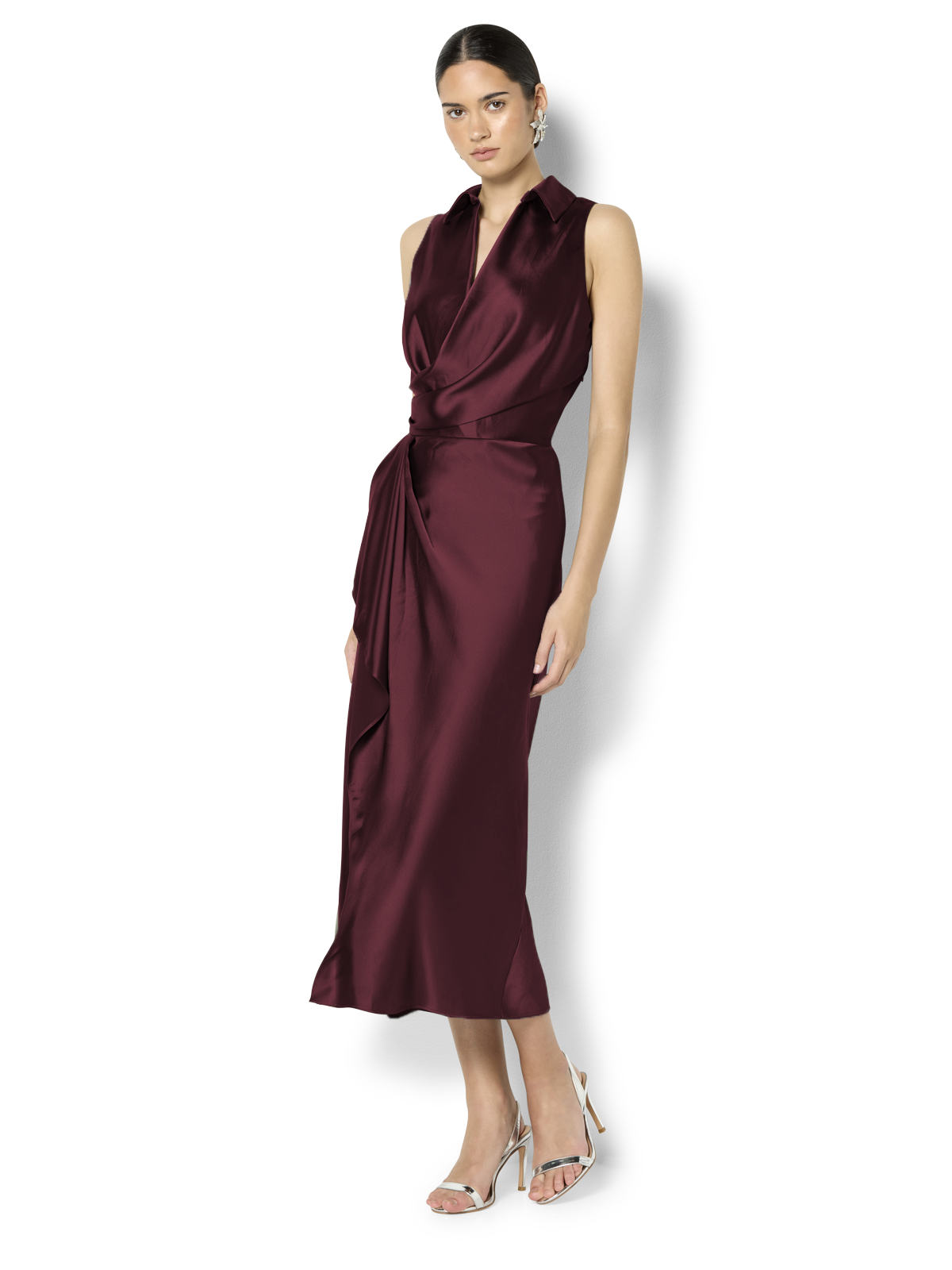 Elsie Merlot Satin Dress