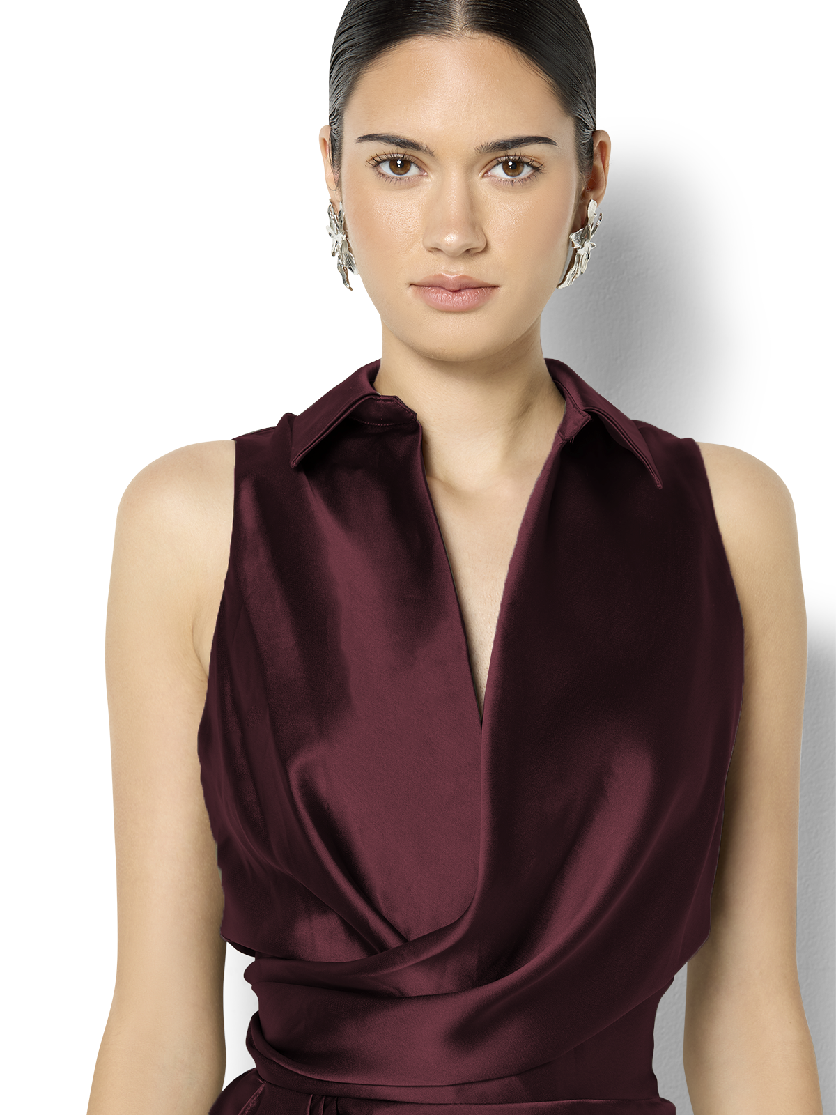 elsie satin dress Elsie Off-the-shoulder, tapered, waist-cinching maxi dress