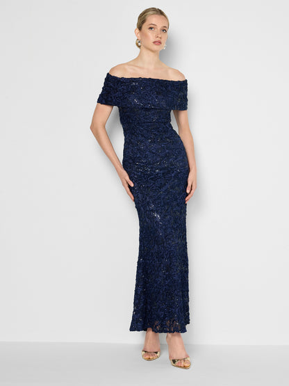 Emerson Navy Off The Shoulder Gown
