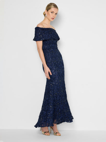 Emerson Navy Off The Shoulder Gown