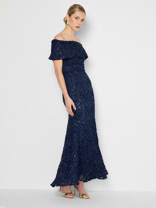Emerson Navy Off The Shoulder Gown