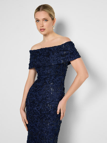 Emerson Navy Off The Shoulder Gown