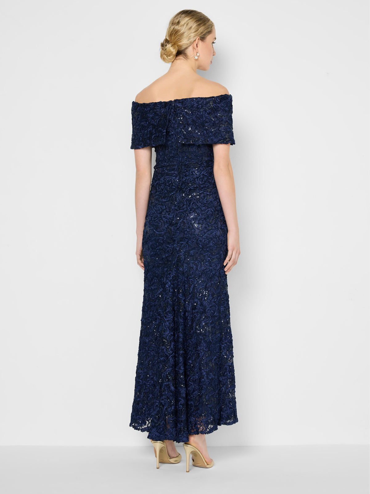 Emerson Navy Off The Shoulder Gown
