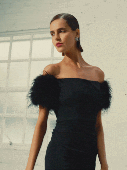 Enora Black Feather Trim Cocktail Dress