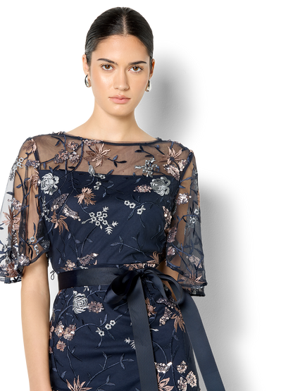 Florence Navy Embroidered Gown