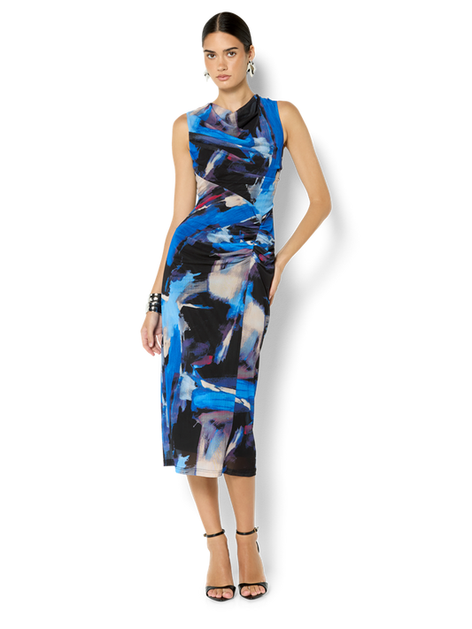 Faylen Sapphire Printed Mesh Dress