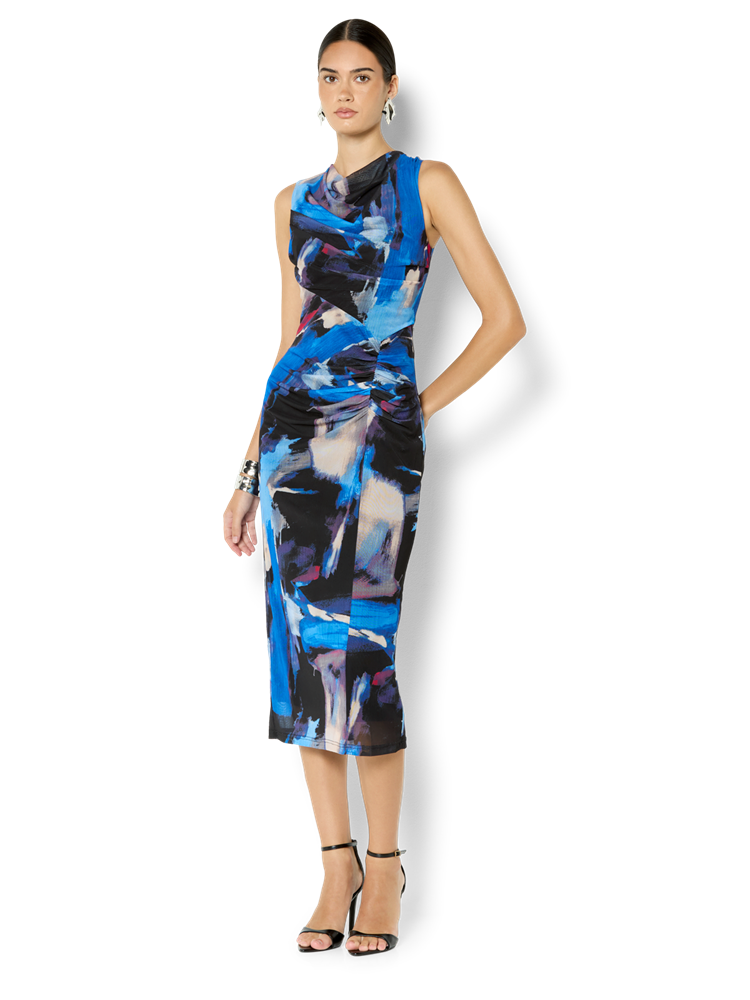 Faylen Sapphire Printed Mesh Dress